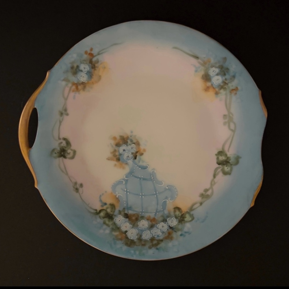 Vintage Royal Bavaria Hand Painted 10” Single Handle Beautiful Blue Plate